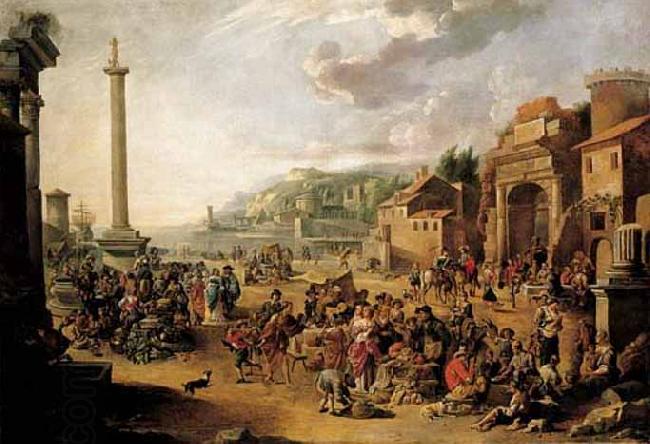 GRAFF, Anton A market in an Italianate harbour with Diogenes in search of an honest man China oil painting art